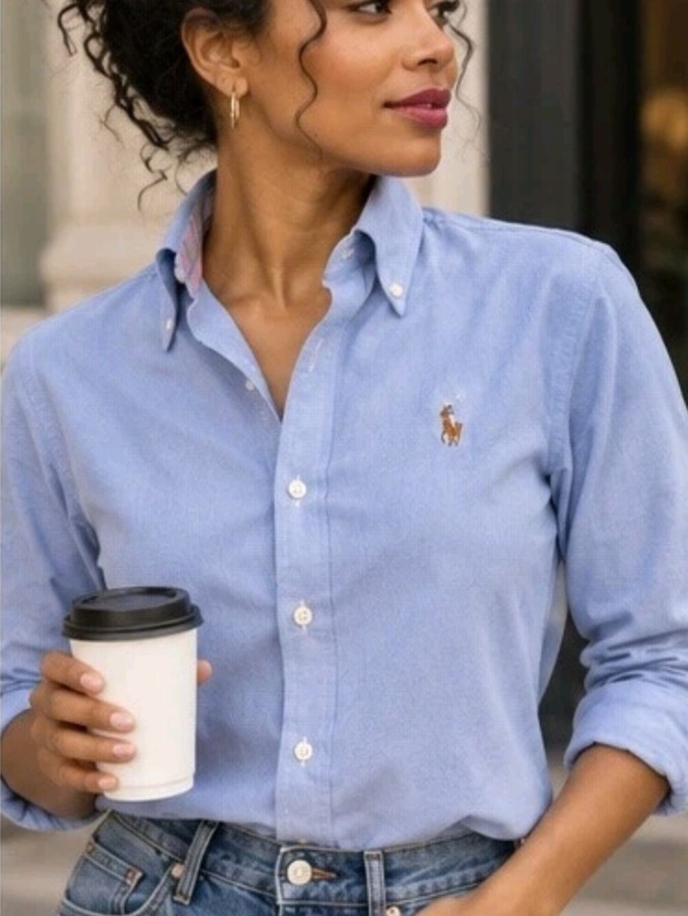 Women's Polo Ralph Lauren Shirt Classic Fit Oxford Top Blue Size 4 Long Sleeve